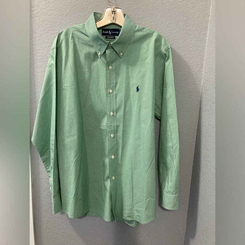Vtg Ralph Lauren Shirt Mens Sz 16 1/2 32/33 Green Checkered